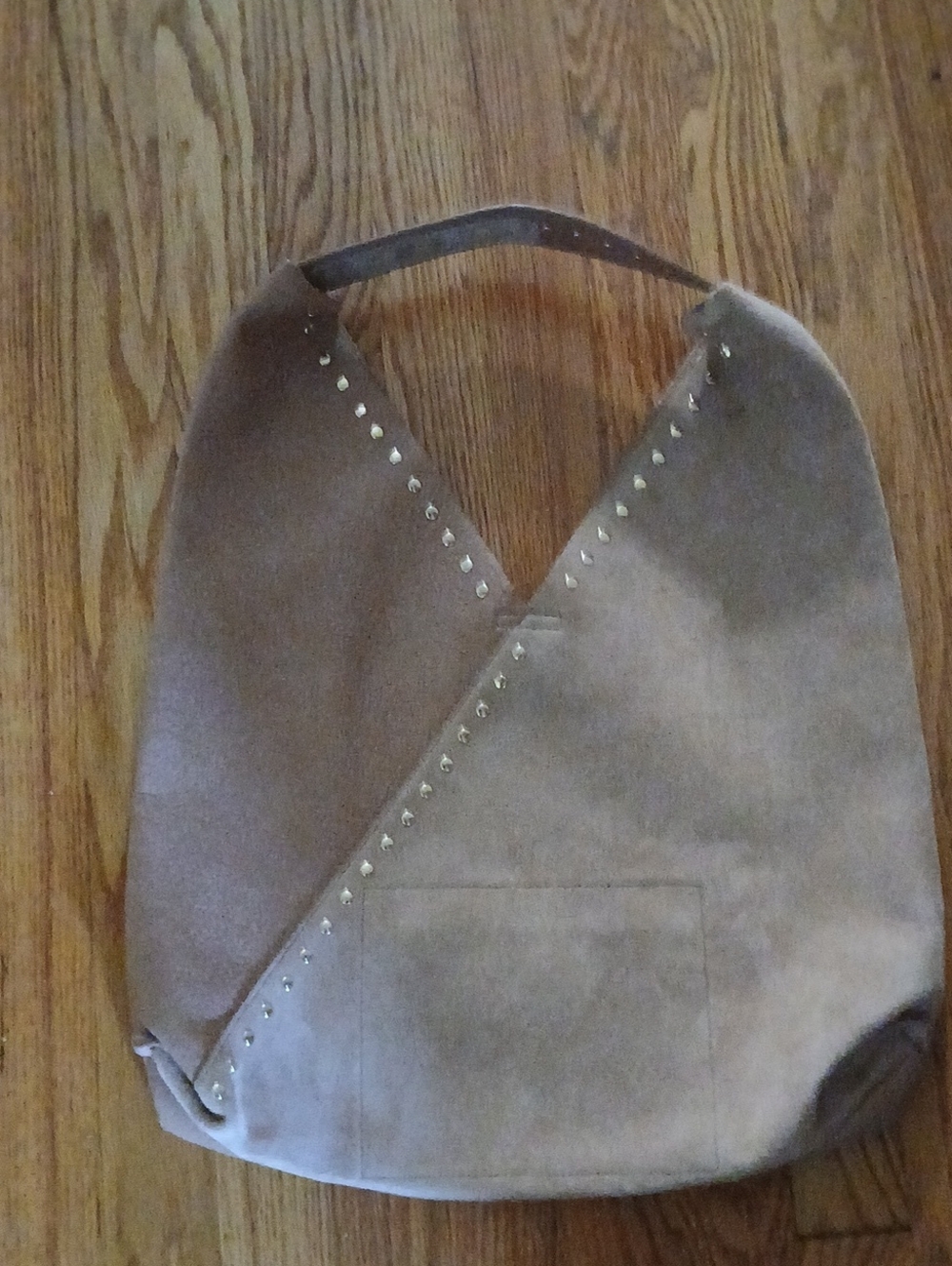 Shiraleah Ryker Vegan Leather & Suede Hobo Tote Tan and Beige ■ Rivet Detailing - Picture 5 of 8